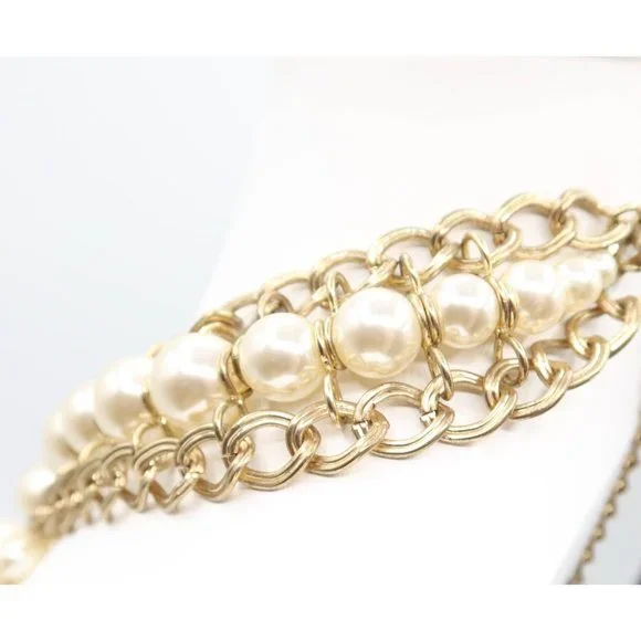 CHICOS Ornate Chunky Gold Tone & Faux Pearl Dangle Bauble Statement Necklace - Picture 6 of 10